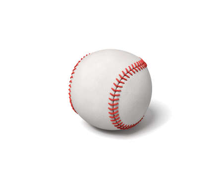 3d rendering of a single white baseball with red stitching throwing a shadow on a white background.の写真素材