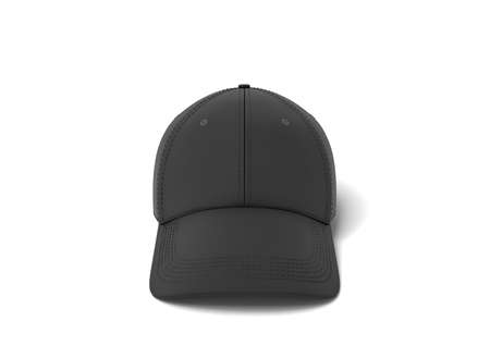 3d rendering of a single black baseball cap with black stitching lying on a white background.の写真素材