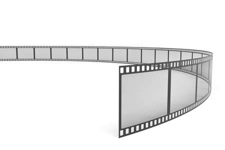 3d rendering of a single film strip arranged in turns and bends on white background.の写真素材