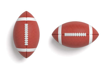 3d rendering of a two red oval balls for American football in top view.の写真素材