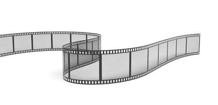 3d rendering of a single film strip arranged in turns and bends on white background.の写真素材