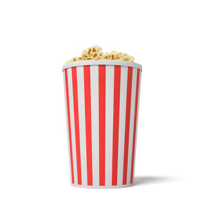 3d rendering of a single small popcorn bucket in red and white stripes with popcorn reaching to the top.の写真素材