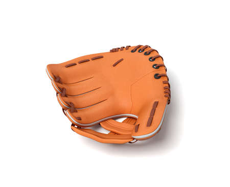 3d rendering of a single orange baseball mitt lying on a white background.の写真素材