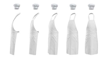 3d rendering of a set of white chiefs apron a hat shown in five different angles from the viewer.の写真素材