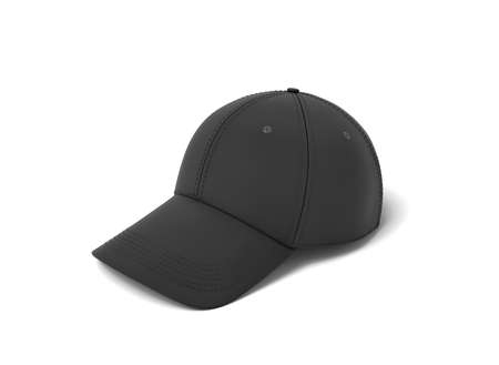 3d rendering of a single black baseball cap with black stitching lying on a white background.の写真素材
