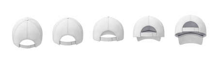 3d rendering of five white baseball caps shown in one line in a back view in different angles.の写真素材