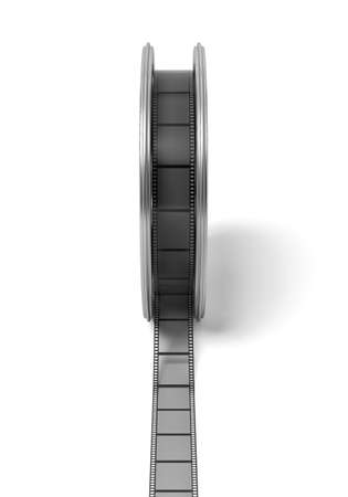 3d rendering of a single movie reel with the film unwinding from the inside in a side view on a white background.の写真素材