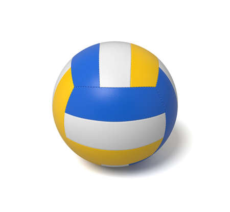 3d rendering of a single three-colored volleyball ball with a shadow lying on a white background.の写真素材