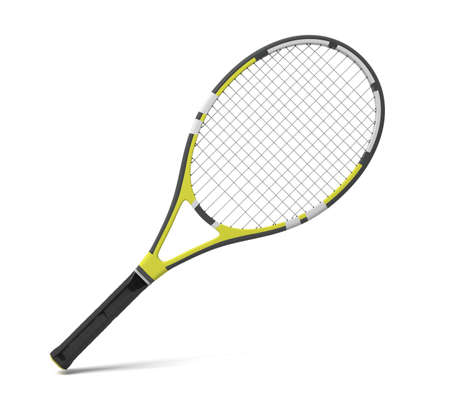 3d rendering of a professional tennis racquet with black and yellow stripes.の写真素材