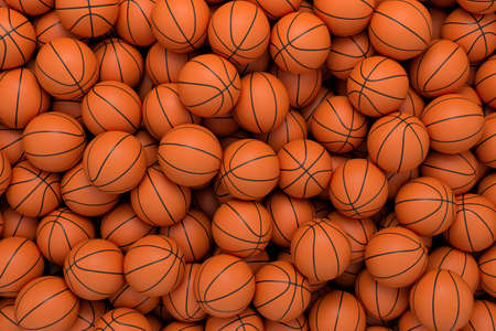 3d rendering of many orange basketball balls lying in an endless pile seen from the top.の写真素材