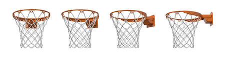 3d rendering of a set made of four basketball baskets with orange loop and fixing bracket.の写真素材