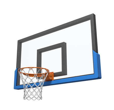 3d rendering of a basketball hoop with an empty basket and transparent backboard.の写真素材