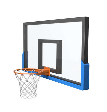 3d rendering of a basketball hoop with an empty basket and transparent backboard.の写真素材
