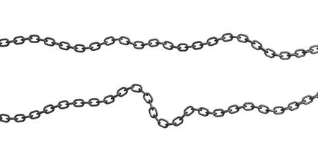 3d rendering of two strips of metal chains lying curled on a white background.の写真素材