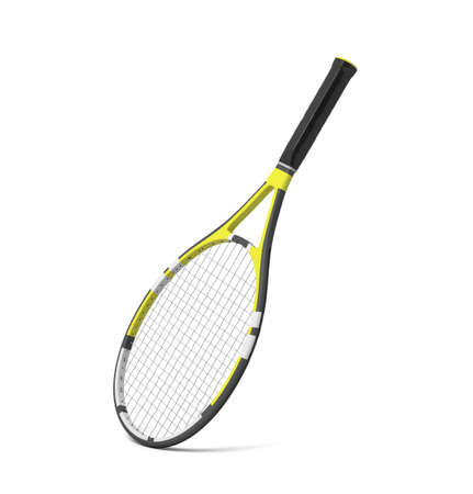 3d rendering of a professional tennis racquet with black and yellow stripes.の写真素材
