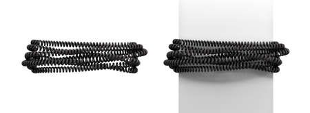 3d rendering of two phone cables turned around a post and empty space very closely to save space.の写真素材