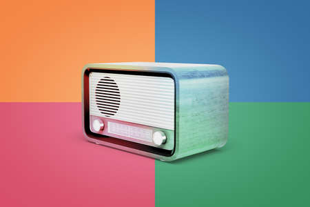 3d rendering of old radio set on four color backgroundの写真素材