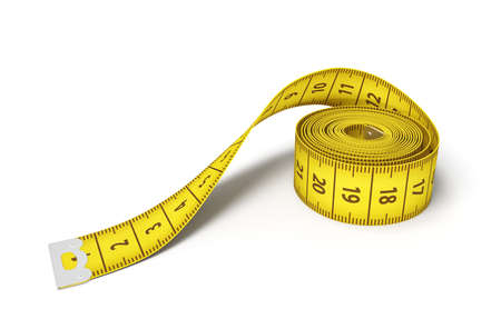 3d rendering of a roll of a yellow measuring tape on a white background.