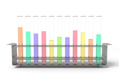 3d rendering of laboratory test tubes set with colored liquids isolated on white background