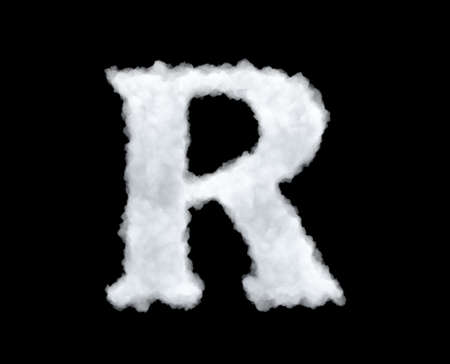 3d rendering of thick white cloud R letter on black backgroundの写真素材