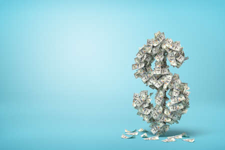 3d rendering of big dollar sign made of banknotes on blue background