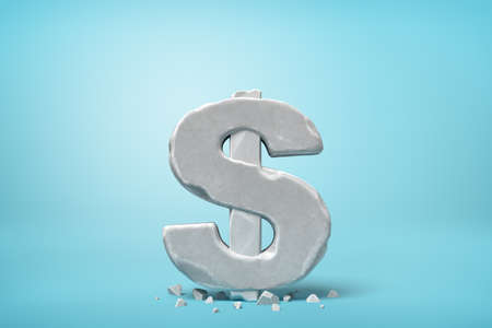 3d rendering of stone concrete dollar sign on blue background