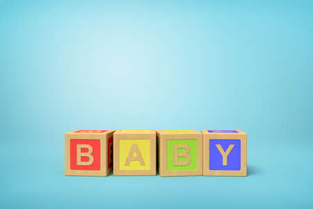 3d rendering of alphabet toy blocks on blue background.の写真素材