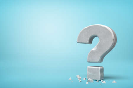 3d rendering of stone concrete question mark on blue backgroundの写真素材
