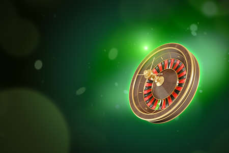 3d rendering of casino roulette on neon green backgroundの写真素材