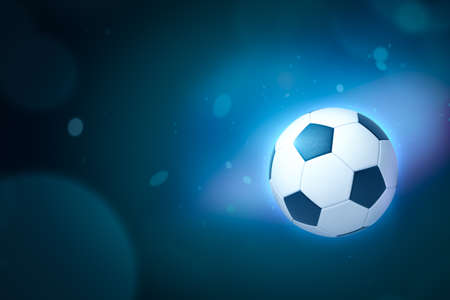 3d rendering of a football on gradient blue bokeh background with copy space.の写真素材