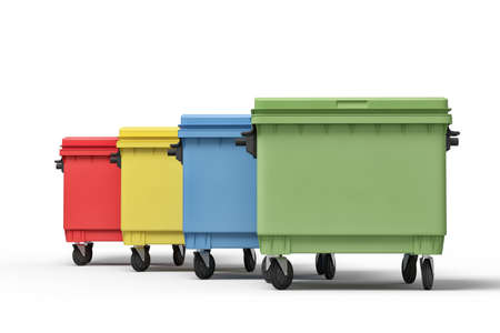 3d rendering of four colorful trash binsの写真素材