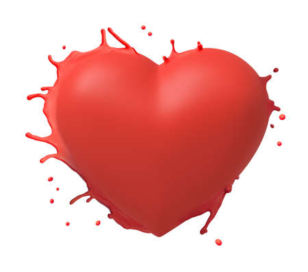 3d close-up rendering of red splash in shape of heart isolated on white background.の写真素材