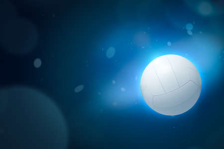 3d rendering of white volleyball ball on dark neon blue background. Digital art. Healthy lifestyles. Sports and equipments.の写真素材