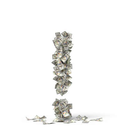 3d rendering of exclamation mark made up of dollar banknotes.の写真素材