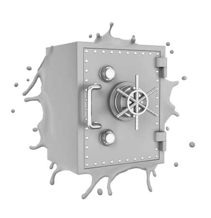 3d close-up rendering of light grey melting metal safe isolated on white background.の写真素材