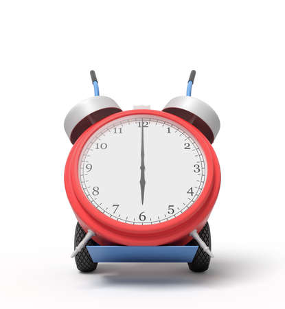 3d rendering of alarm clock on a hand truckの写真素材