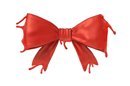 3d rendering of red ribbon melting isolated on white backgroundの写真素材