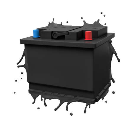 3d rendering of black melting car battery isolated on white background.の写真素材