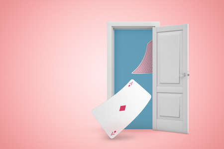 3d rendering of ace of diamonds in white open doorway on light pink backgroundの写真素材