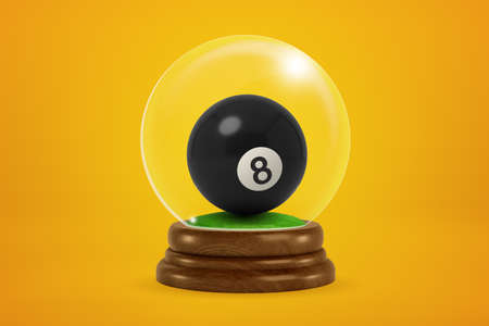3d rendering of christmas snow globe with black pool and billiard ball inside on yellow backgroundの写真素材