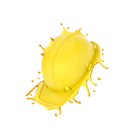 3d rendering of yellow safety helmet melting isolated on white backgroundの写真素材