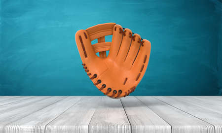 3d rendering of leather baseball glove on white wooden floor and dark turquoise backgroundの写真素材
