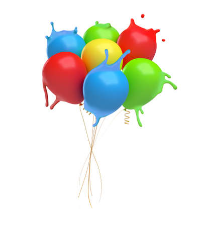 3d rendering of set of colorful balloons splashing isolated on white backgroundの写真素材
