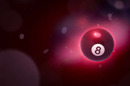 3d rendering of black pool and billiard ball on dark neon backgroundの写真素材