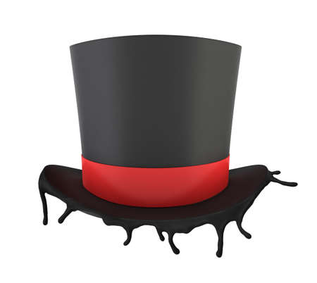 3d rendering of black top hat melting isolated on white backgroundの写真素材