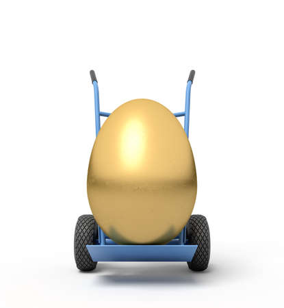 3d rendering of a golden egg on a hand truckの写真素材