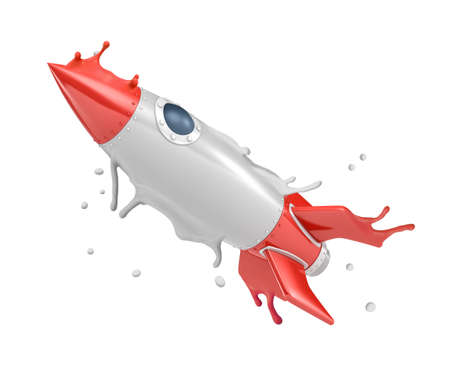 3d rendering of silver red space rocket melting isolated on white backgroundの写真素材