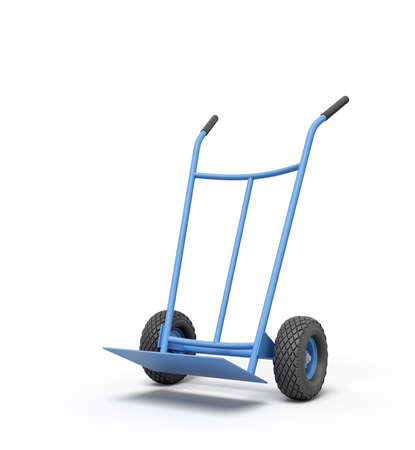 3d rendering of blue empty hand truck standing upright in half-turn.の写真素材