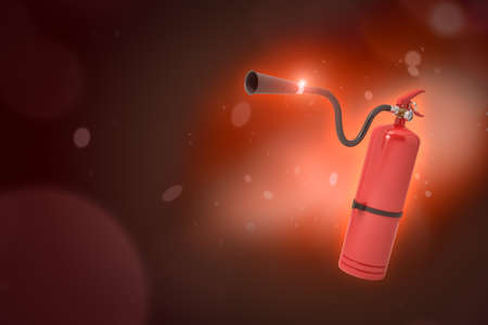 3d rendering of red fire extinguisher on red gradient bokeh background with copy space.の写真素材