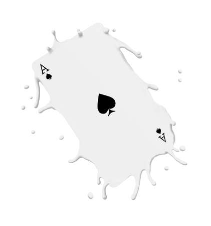 3d close-up rendering of ace of spades with melting edges isolated on white background.の写真素材